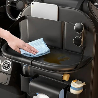 Car Rear Seat Organizer with Foldable Table, Footrest, Cup Holder, Tissue Box & Laptop Base – 2-Piece Premium Back Seat Storage Box Travel