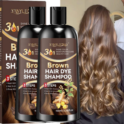 Hair Color Shampoo, YANYUTONG Brown Two-Bottle Set with 3.38oz in Each Labeled Pump Bottle