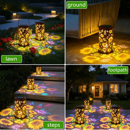 Solar Sunflower Lantern, Painted Butterfly Iron Garden Light, Outdoor Spotlight Lawn Ambient Decor