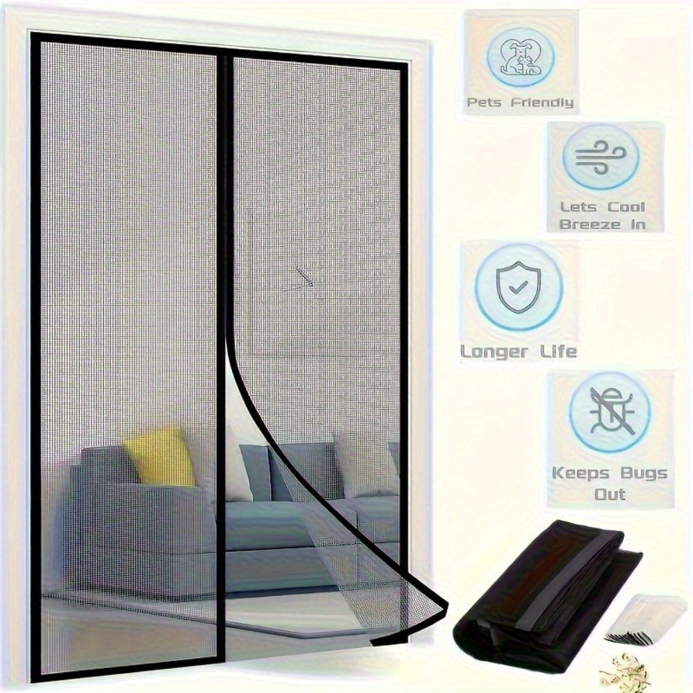 Magnetic Screen Door with Heavy Duty Metal Frame – Self-Closing Mesh Door Curtain, Insect-Proof Bug Screen with Frame Shackle