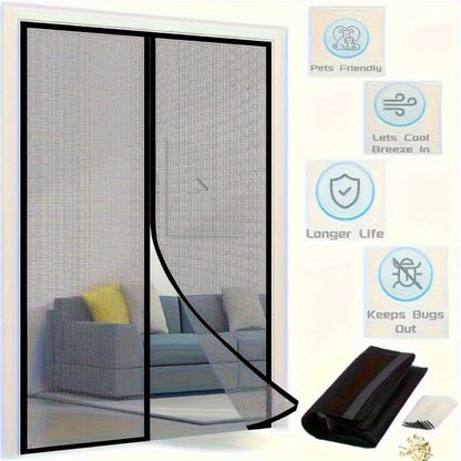 Magnetic Screen Door with Heavy Duty Metal Frame – Self-Closing Mesh Door Curtain, Insect-Proof Bug Screen with Frame Shackle