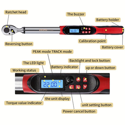 Digital Torque Wrench – 1/2" & 3/8" Drive, ±1% Accuracy, LED & Buzzer Alert, 4 Units, 500 Data Sets, Preset P1-P8