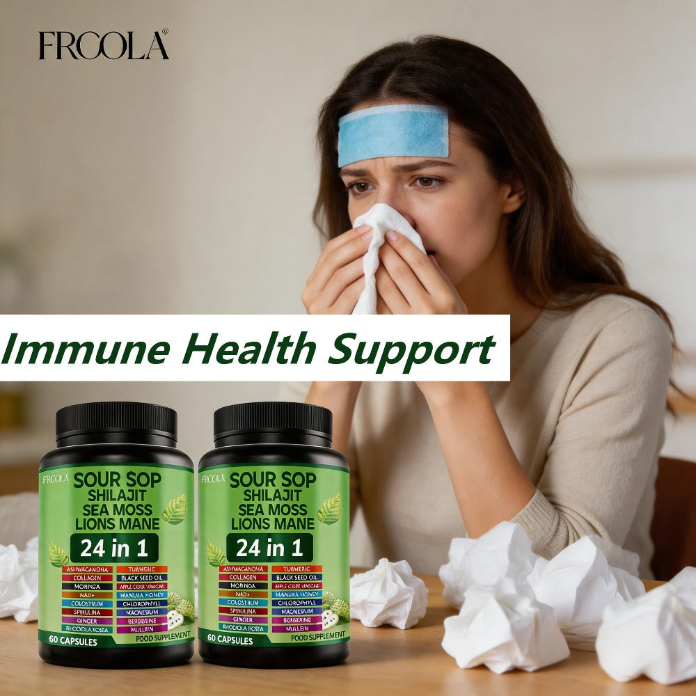 24-in-1 Daily Wellness Capsules with Soursop, Shilajit, Sea Moss & Lion's Mane, 2238mg Immune & Liver Health Formula for Men & Women