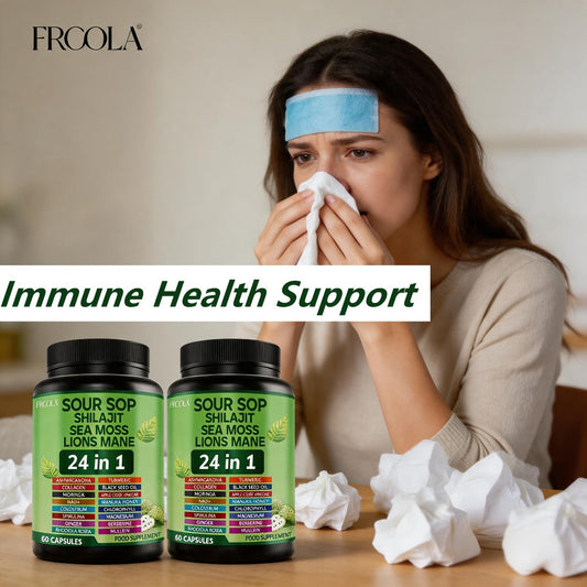 24-in-1 Daily Wellness Capsules with Soursop, Shilajit, Sea Moss & Lion's Mane, 2238mg Immune & Liver Health Formula for Men & Women