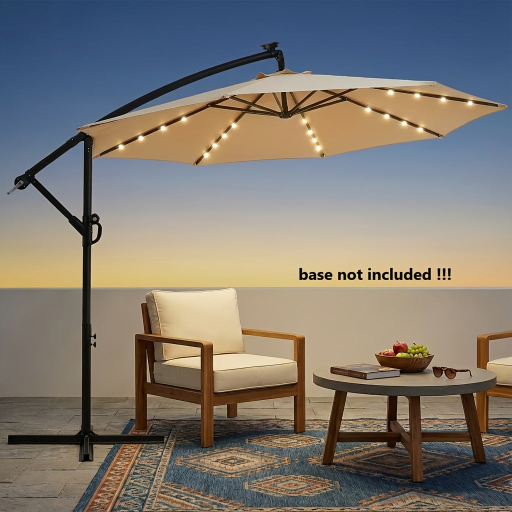 Patio Umbrella 10FT Offset Cantilever Solar LED Style with Tilt, Crank and 16 Base-Choice Color Options