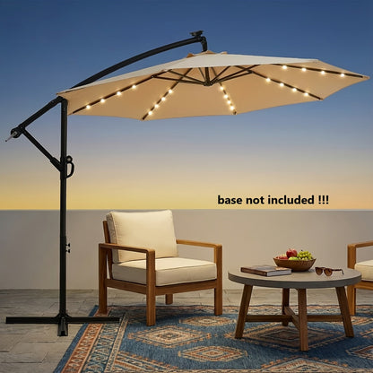 Patio Umbrella 10FT Offset Cantilever Solar LED Style with Tilt, Crank and 16 Base-Choice Color Options