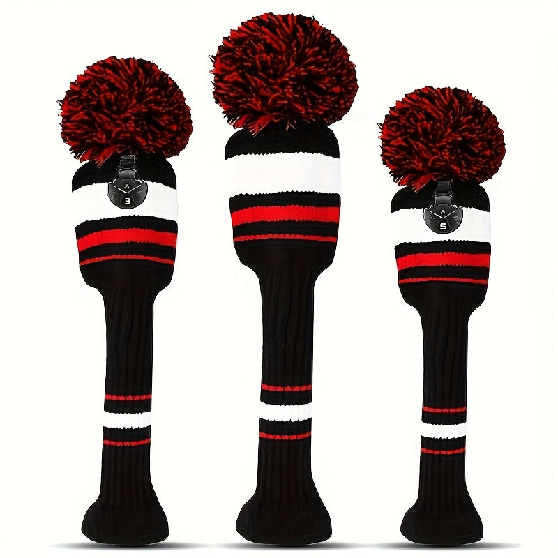 Knitted Golf Club Head Covers 3-Pack Set for Driver & Fairway Woods, Fits 460cc Drivers, Hook & Loop Closure Protective Headcovers for 1 3 5
