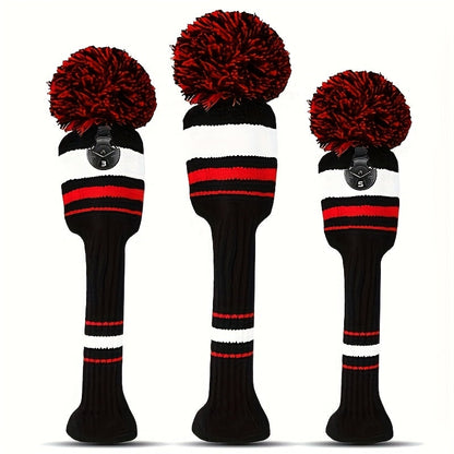 Knitted Golf Club Head Covers 3-Pack Set for Driver & Fairway Woods, Fits 460cc Drivers, Hook & Loop Closure Protective Headcovers for 1 3 5