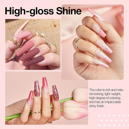 Dip Powder Nail Kit with NOCIS Label, 20 Pink Purple Brown Glitter Powders, Four Liquids and Nail Tools