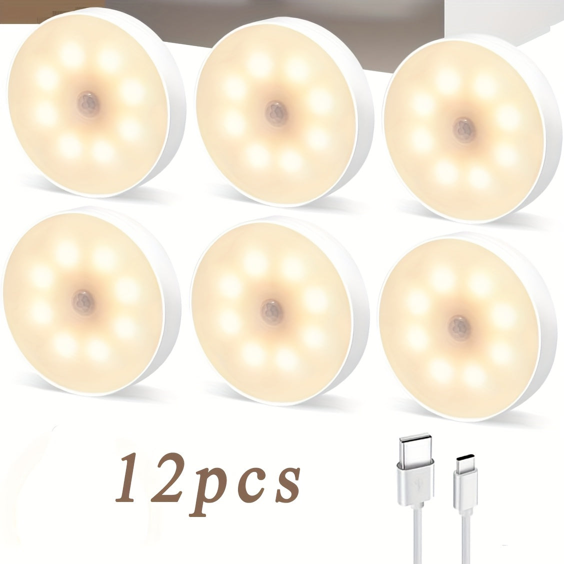 Wireless Motion Sensor Night Light USB Rechargeable - Dimmable Wall Lamp Dual Mode PIR for Home Cooking, Dining and Outdoor Meals