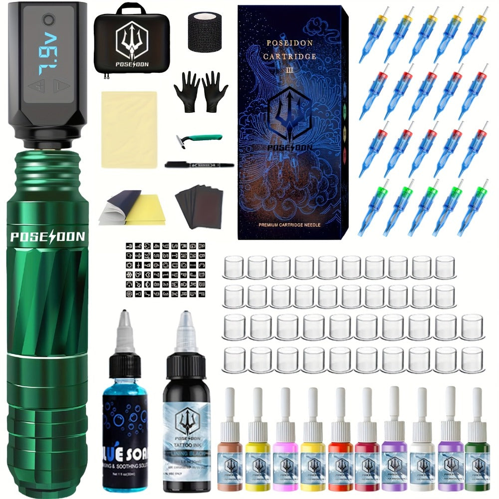 Tattoo Machine Kit LTK06 Wireless Rotary Pen with Carry Bag, 20 Cartridges, 11 Inks, Caps and Practice Supplies