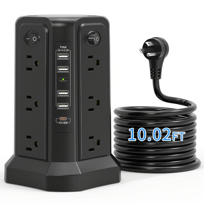 Surge Protector Power Strip Tower with 12 AC Outlets 5 USB Ports 8.8FT Extension Cord Night Light for an Everyday Personal Care Routine