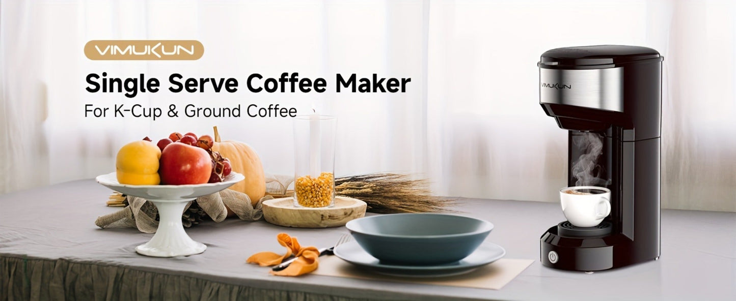Single-Serve Coffee Maker for Pods or Grounds with 6-14oz Reservoir Range, 120V Label and Four Colors
