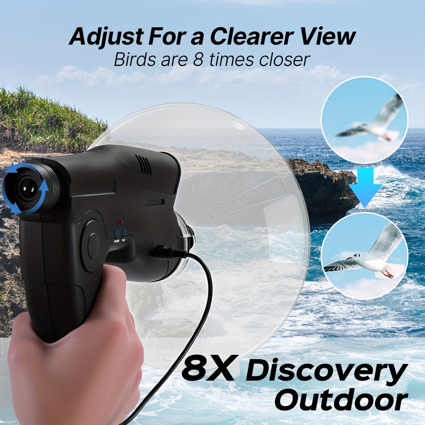 Bionic Ear Sound Amplifier with 8x Monocular Telescope, Long-Range Digital Audio Listening Device with Headphones for Bird Watching Nature