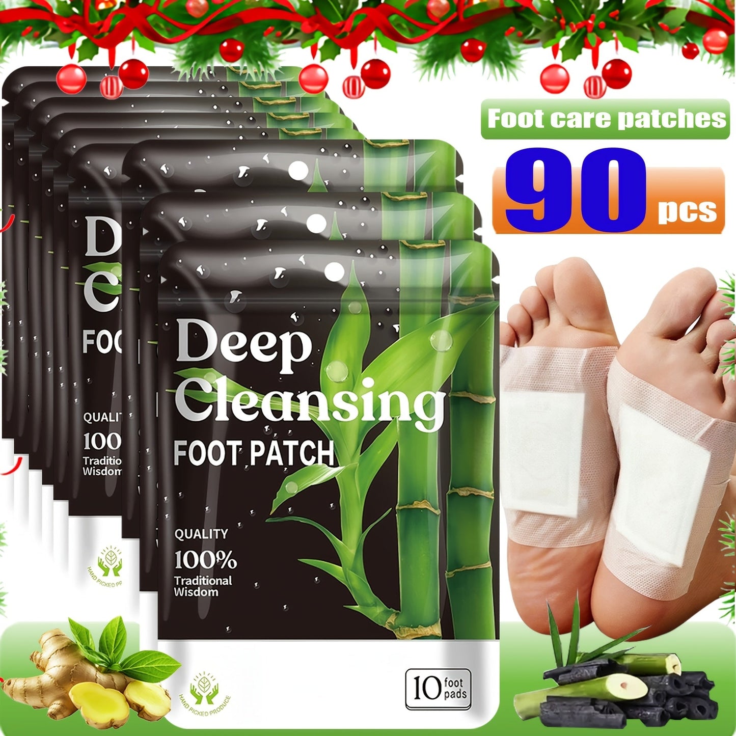 Detox Foot Patches with Bamboo Vinegar Ginger & Lavender – Natural Plant Formula Deep Cleansing Overnight Foot Pads