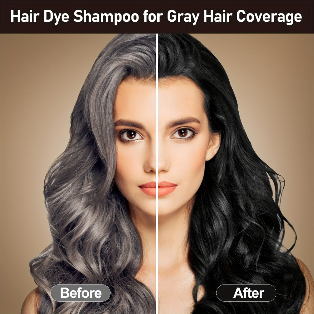 Grey Hair Dye Shampoo 3-in-1 Natural Plant-Based Herbal Formula – Non-Stick Scalp, Covers White Hair in Minutes, 500ml – Black, Dark Brown