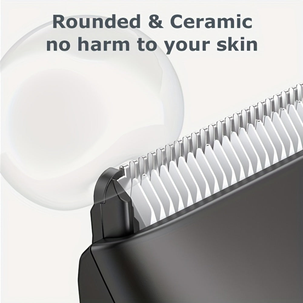 Groin Trimmer Men IPX7 Waterproof Ceramic Blade Electric Body Shaver – LCD Battery Display & Replaceable Head