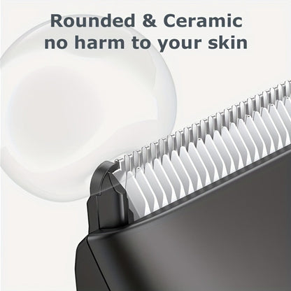 Groin Trimmer Men IPX7 Waterproof Ceramic Blade Electric Body Shaver – LCD Battery Display & Replaceable Head