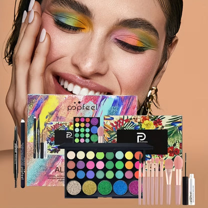 Makeup Kit Full Face All in One Eyeshadow Palette Blush Powder Foundation Mascara Brush Set, for Makeup, Travel and Everyday Vanity Use