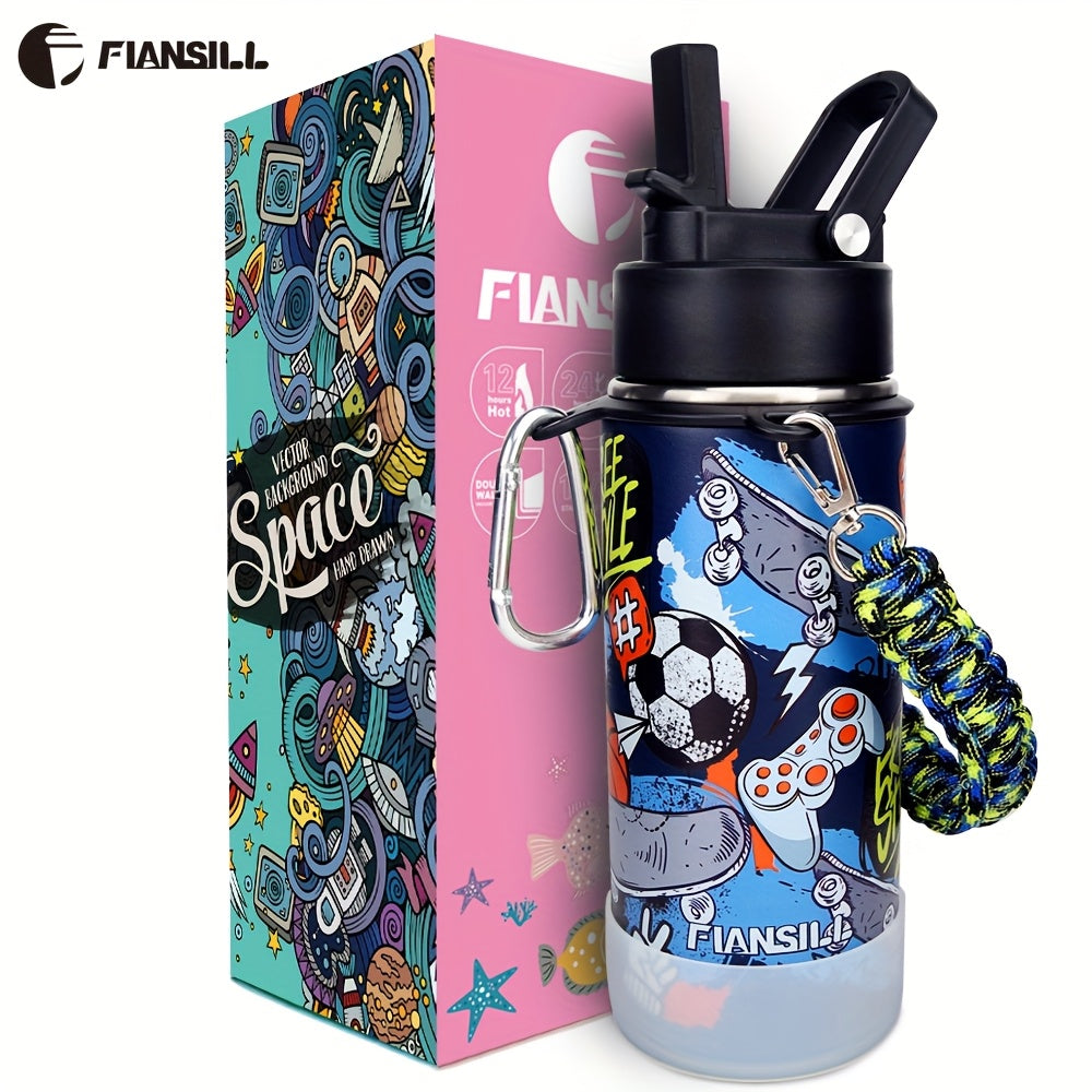 Insulated Water Bottle 16oz – Stainless Steel Vacuum Tumbler with Fun Printed Designs – Leak-Proof Kids & Teen Water Bottle
