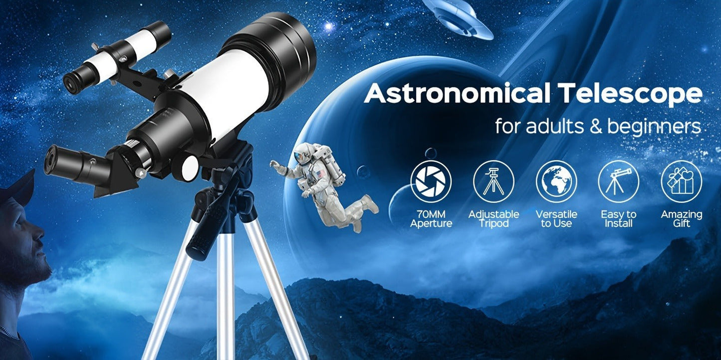 70 mm Refractor Telescope Kit with Five Color Labels, Tripod, Phone Holder and Two Eyepieces