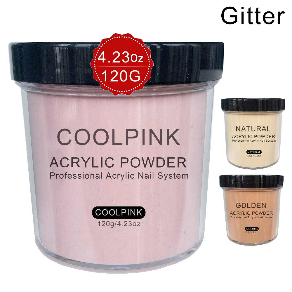Acrylic Nail Powder 4oz Glitter Set 3 Colors Cool Pink Golden Natural for Nail Extensions Sculpting 3D Nail