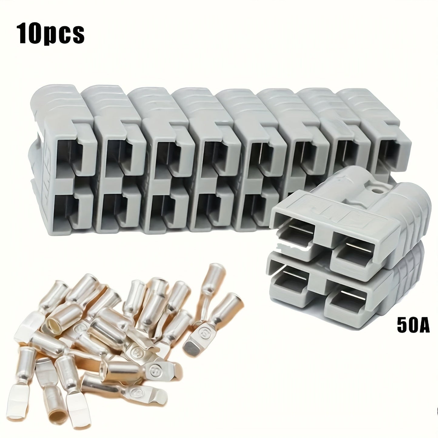 Ten-Pack 50-Amp Two-Pole Battery Disconnect Connector Set with Grey Housings and Terminal Contacts