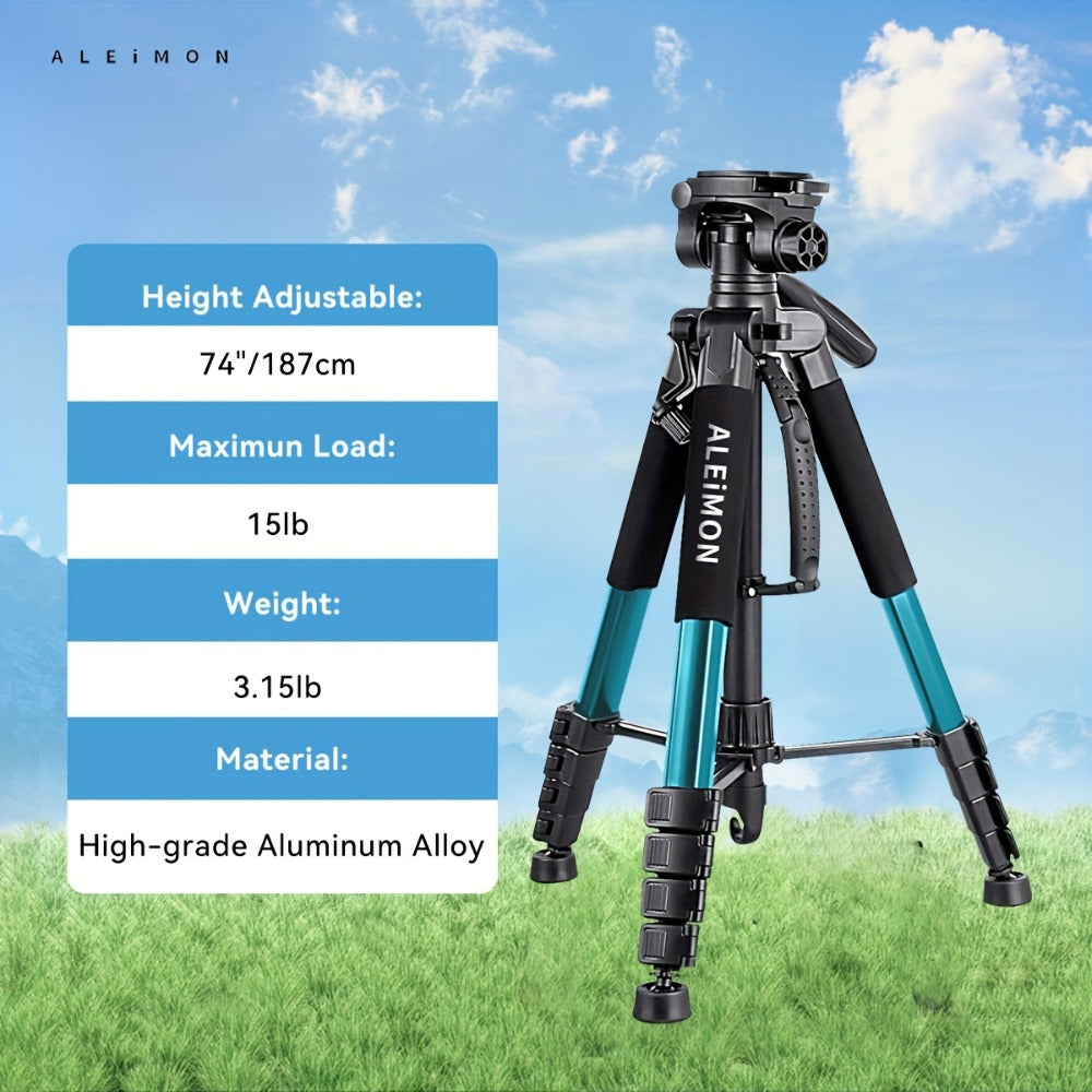 Camera Tripod 74 Inch Aluminum Alloy with Dual Quick Release Plate, Phone Clip & Carrying Bag, Professional Stand for DSLR