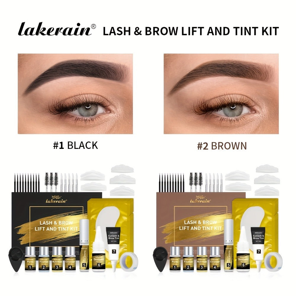 Lash Lift Kit & Brow Lamination Tint Set, 2-in-1 Eyelash Perm & Eyebrow Lamination with Black Brown Tint Dye