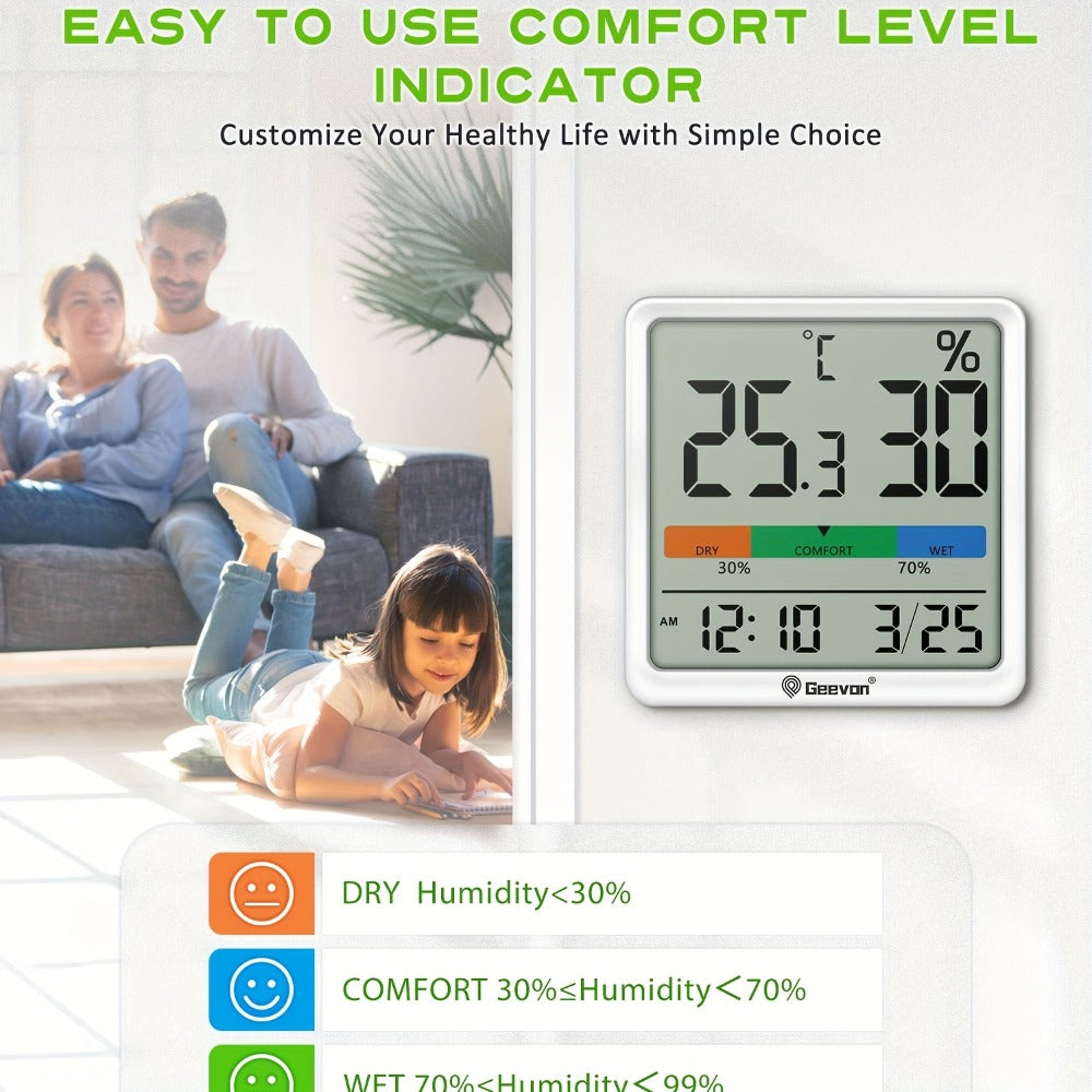 Indoor Thermometer Hygrometer Digital | Accurate Temperature Humidity Monitor with Clock & Calendar | Desktop Room Humidity Gauge for Home