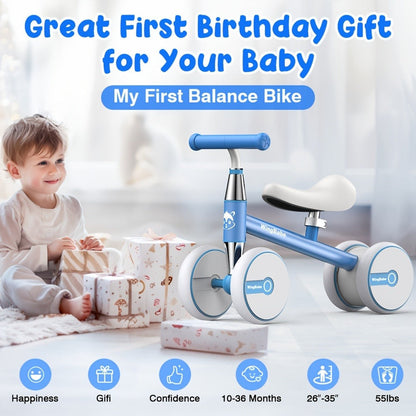 4 Wheel Balance Bike for Baby Toddlers 10-36 Months, First Bike with Adjustable Seat, 90° Steering Limit & Silent Anti-Slip Tires