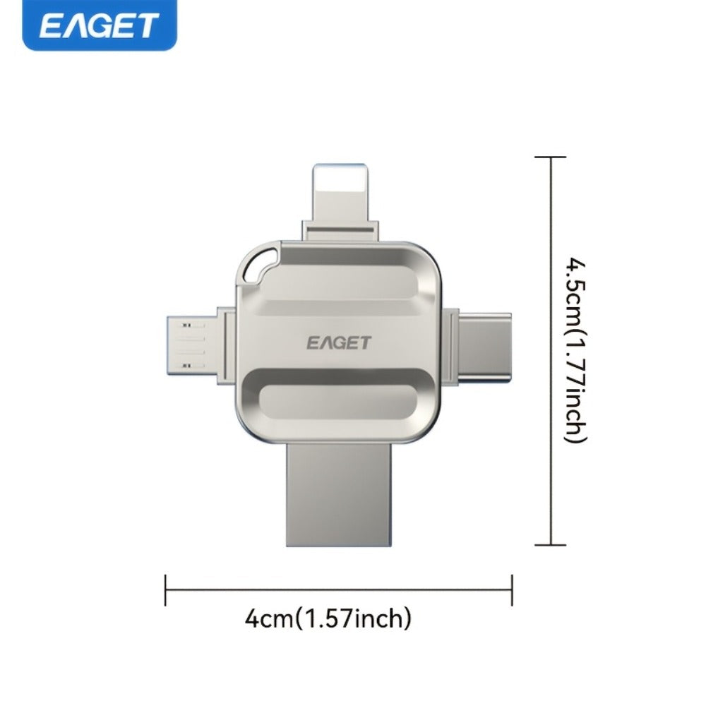 EAGET I50 iPhone Flash Drive USB 3.0 High Speed 4-in-1 Lightning Type-C Micro USB OTG Memory Stick 32GB 64GB 128GB 256GB for iPhone iPad