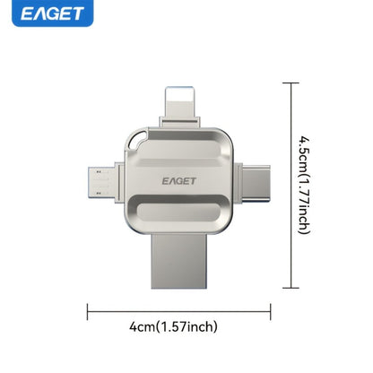 EAGET I50 iPhone Flash Drive USB 3.0 High Speed 4-in-1 Lightning Type-C Micro USB OTG Memory Stick 32GB 64GB 128GB 256GB for iPhone iPad