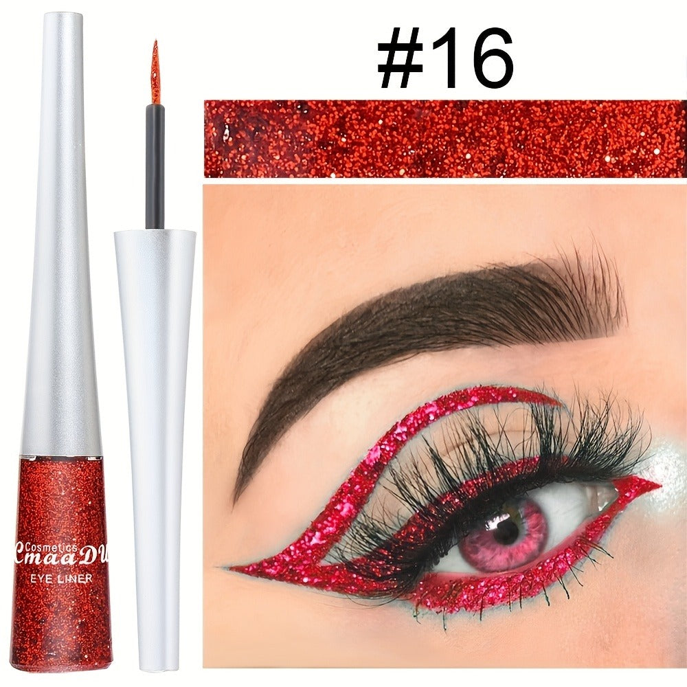 Glitter Liquid Eyeliner Set 16 Colors Waterproof Shimmer Metallic Eye Liner Pen Kit – Long-Lasting Smudge-Proof Sparkle Eye Makeup for Party