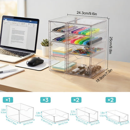 Clear Modular Drawer Organizer with 8- or 16-Drawer Checkout Sets for Office, Makeup and Craft Supplies