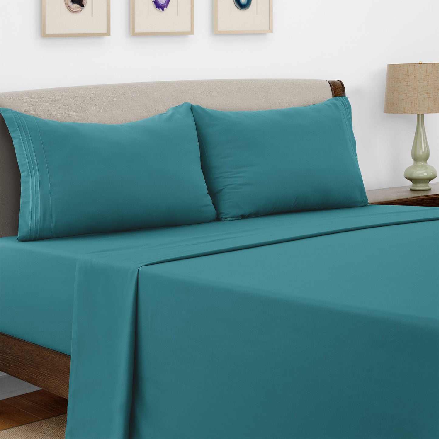Bed Sheet Set Microfiber with Size-Dependent 3- or 4-Piece Contents and Six specified Bed Dimensions