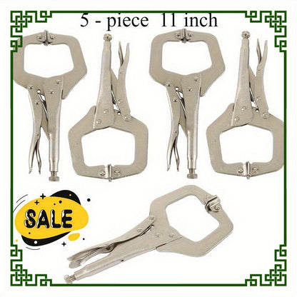 Locking C Clamp Set 5-Piece 11-Inch, Adjustable Vise Grip Pliers with Swivel Pad Jaws, Heat-Treated Alloy Steel