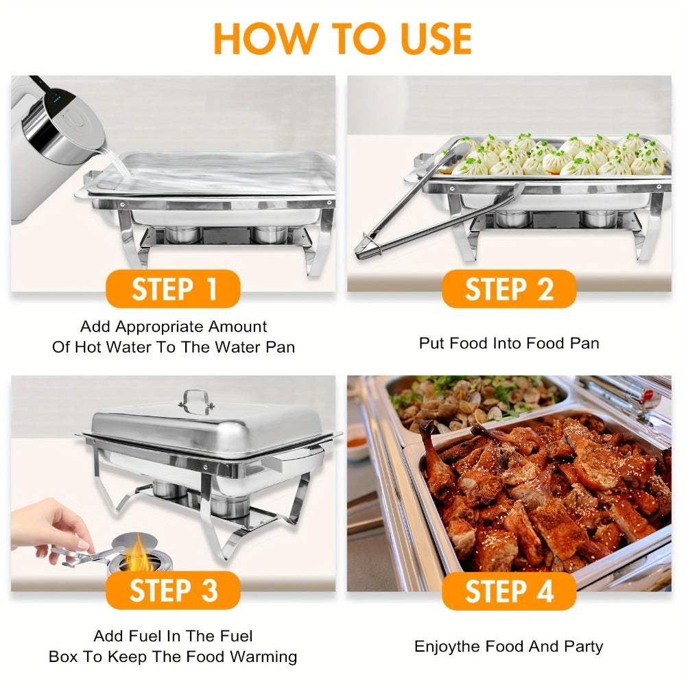 Chafing Dishes Buffet Set 9QT Stainless Steel Food Warmer Trays for Parties Hotel Christmas – 1/2/4/6/8 Pack