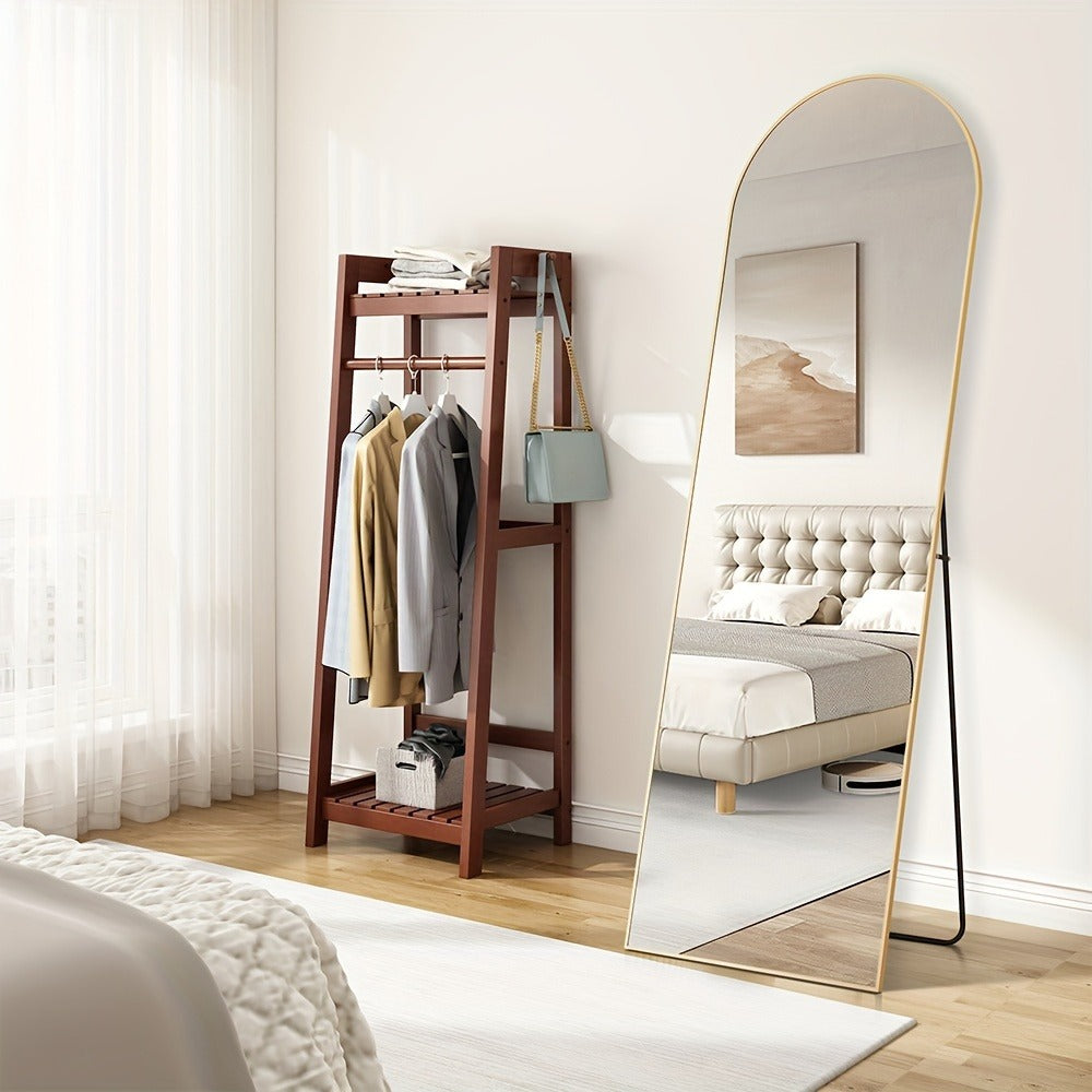 Full Length Mirror Floor Standing, Arched & Rect Body Mirror with Stand, Hanging or Leaning Wall Mirror, Aluminum Alloy Thin Frame