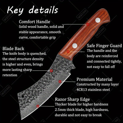 Kitchen Knife Set by WXYCOO, 3- or 4-Piece 5Cr15MoV Steel Hammered Blades with Curved Wood Handles