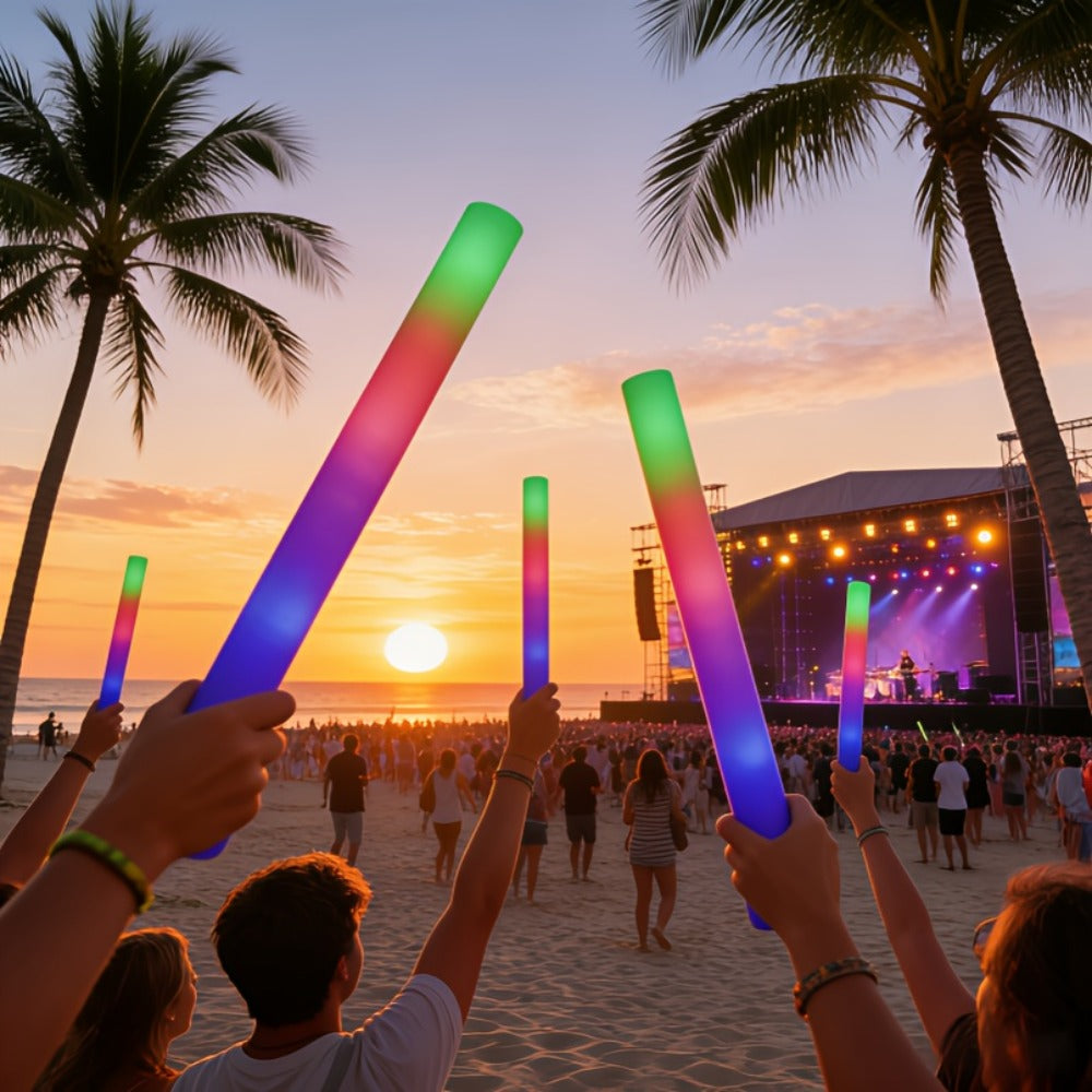 LED Foam Glow Stick Party Supplies Pack with 30 Multi-Color Flashing Sticks and Included Batteries