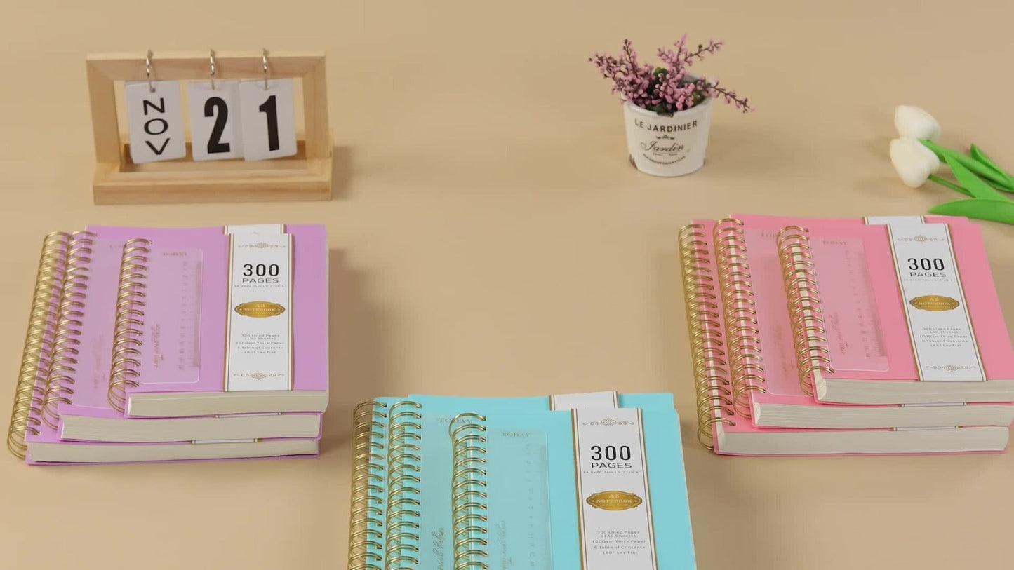 Hardcover Spiral Notebook A5 Lined Journal 300 Pages 100GSM Thick Paper PVC Waterproof Cover College Ruled Note Pad for Women Men Office