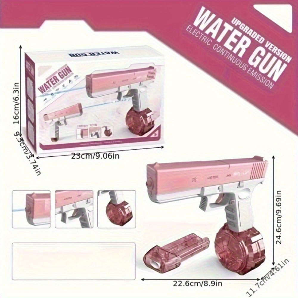 Compact Electric Water Blaster with 500cc and 60cc Detachable Reservoirs, Blue or Pink Body Design