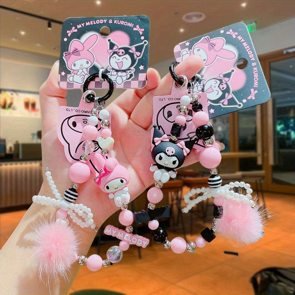 Kawaii Beaded Phone Chain Keychain Sanrio Kuromi My Melody Anime Backpack with the Listed Color, Size or Set Options for Everyday Carry