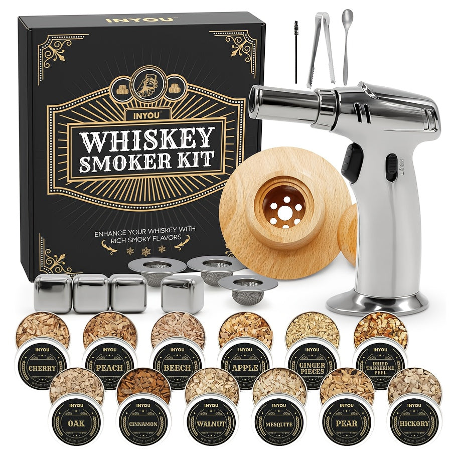 Whiskey Smoker Kit with Torch 26pcs - 12 Wood Chip Flavors, 3 Filters for Entryways, Bedrooms and Living Spaces