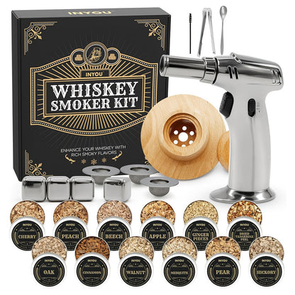 Whiskey Smoker Kit with Torch 26pcs - 12 Wood Chip Flavors, 3 Filters for Entryways, Bedrooms and Living Spaces