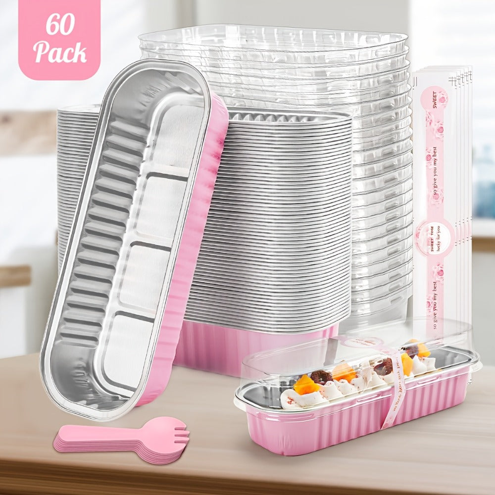 Sixty-Piece Mini Loaf Pan Set with Clear Lids, Pink Spoons and Rectangular 6.8-Ounce Containers