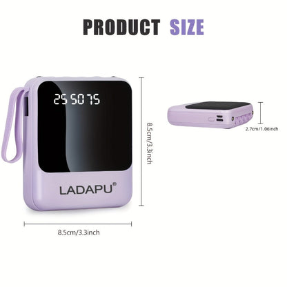 Power Bank 10000mAh with Built-In Cable Set, 5W/15W/22.5W selections, Display and Lanyard for Travel