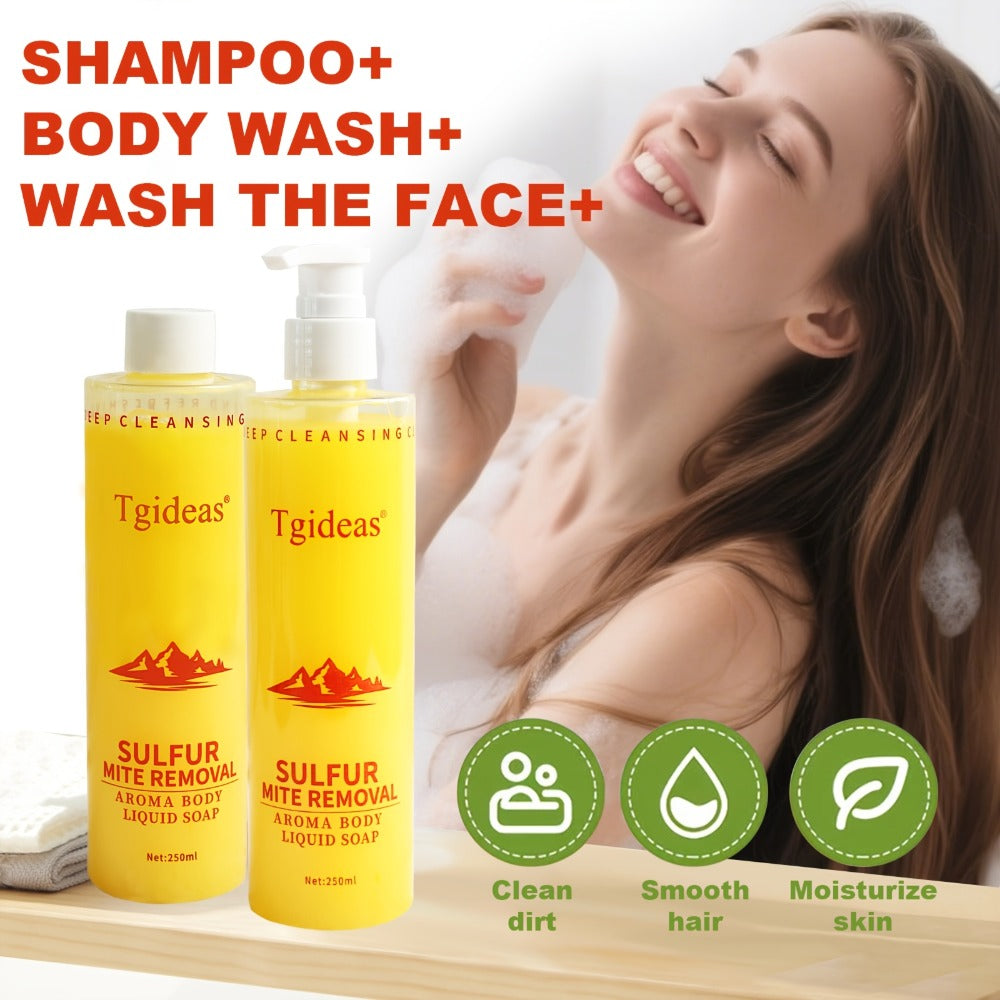 Sulfur Shampoo & Body Wash 2-in-1 Set – Scented Sulfur Soap Cleansing Liquid for Gentle Daily Scalp Purifying & Full Body Cleansing | Creamy