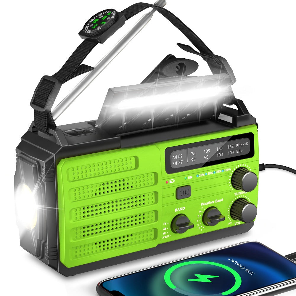 2000mAh AM/FM/NOAA Emergency Radio with Built-In Charging Cables, Solar Panel, Hand Crank and Three Colors